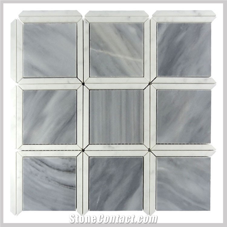 Bardiglio Grey Carrara White Basket Way Mosaic Tile , Bianco Carrara White Mosaic, Italy Grey Brick Mosaic