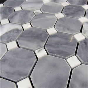 Bardiglio Grey Octagon Carrara White Dot Mosaic Tile, Bianco Carrara White Mosaic, Italy Grey Octagon Mosaic