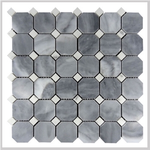 Bardiglio Grey Octagon Carrara White Dot Mosaic Tile, Bianco Carrara White Mosaic, Italy Grey Octagon Mosaic