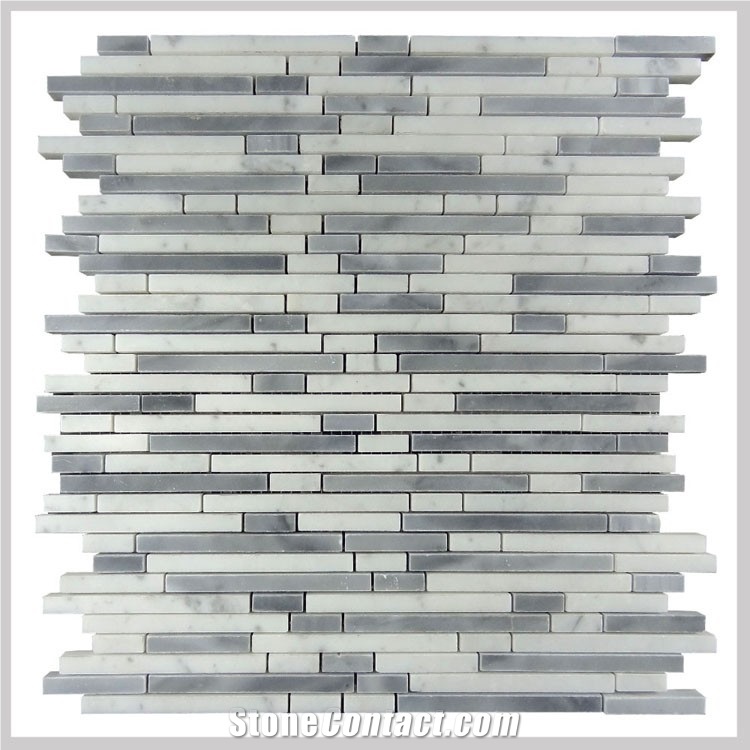 Bianco Carrara and Bardiglio Grey Linear Strips Mosaic , Italy Grey Brick Mosaic Tile ,Carrara Mosaic