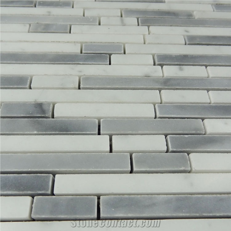 Bianco Carrara and Bardiglio Grey Linear Strips Mosaic , Italy Grey Brick Mosaic Tile ,Carrara Mosaic