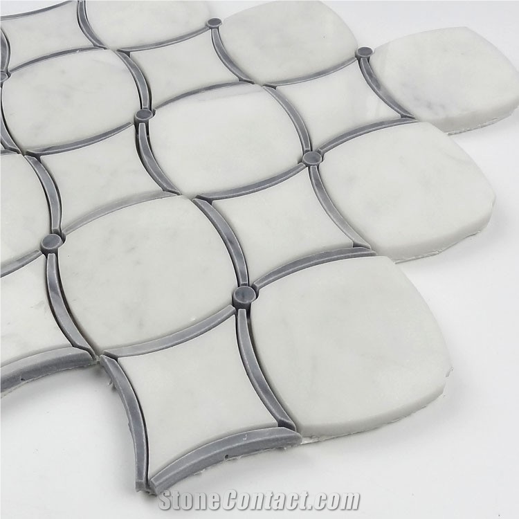 Binaco Carrara White Water Jet Mosaic Tiles,Bianco Carrara Mosaic, Italian White Marble Mosaic, Italian White, Crystal White , Carrara White