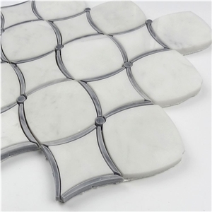 Binaco Carrara White Water Jet Mosaic Tiles,Bianco Carrara Mosaic, Italian White Marble Mosaic, Italian White, Crystal White , Carrara White