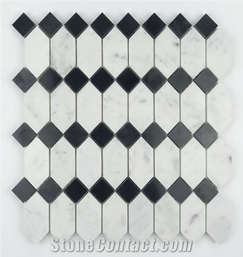Black and White Carrara Marble Mosaic for Floor, Nero Marquina and Bianco Carrara White Mosaic Tile, Chinese Marquina Mosaic Tile