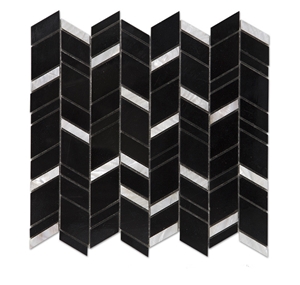 Black and White Nero Marquina Mix Shell Chevron Mosaic Tile ,China Black Marquina