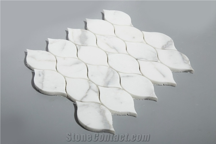 Calacatta Gold White Marble Waterjet Leaf Shape Mosaic Tile, Estern White Marble Mosaic , Italy White Marble Mosaic
