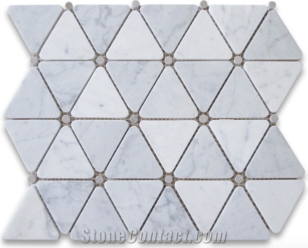 Carrara Bianco Triangle Mosaic Polished Gray Dots Floor Wall Tile, Carrara White New Design Mosaic, White Marble, Chinese White
