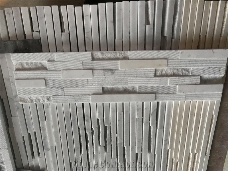 Carrara Marble ,White Marble, Italy Carrara Marble Split and Grooved Face Culture Stone,Ledge Stone ,Wall Cladding Panel,Stacked Stone Veneer( Corner Stone ,Brick Stacked Stone),Exposed Wall Stone
