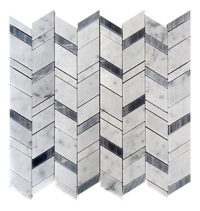 Carrara White and Grey Marble Chevron Mosaic Tile, Bianco Carrara White Mosaic, Italy Grey Brick Mosaic,Bardiglio Grey