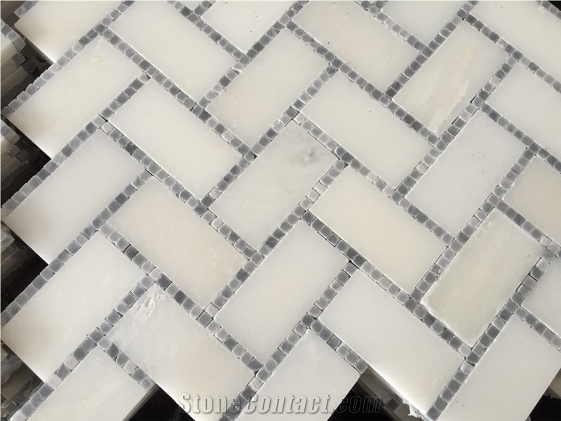 Carrara White Herringbone Kb Stone Mosaics,Bianco Carrara Mosaic, Italian White Marble Mosaic, Italian White, Carrara White