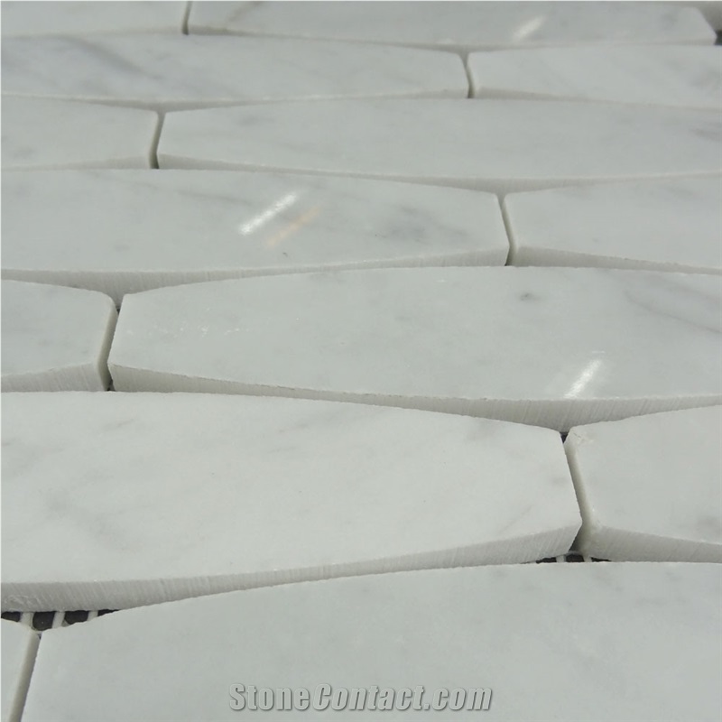 Carrara White Irregular Lantern Shaped Pattern Mosaic Tile, Bianco Carrara Long Ocatgon Mosaic, Italian White Marble Mosaic, Italian White, Carrara White