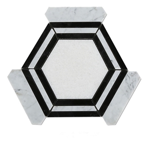 Carrara White Marble Hexagon Mosaic Tile Polished , Nero Marquina Marble Mosaic Tile , Black and White Marble Mosaic