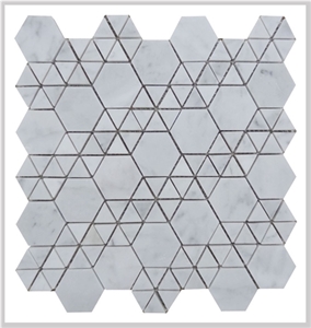 Carrara White Marble Polished Hexagon Mixed Triangle Mosaic Tile,Bianco Carrara Mosaic, Italian White Marble Mosaic, Italian White, Carrara White