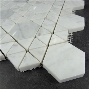 Carrara White Marble Polished Hexagon Mixed Triangle Mosaic Tile,Bianco Carrara Mosaic, Italian White Marble Mosaic, Italian White, Carrara White