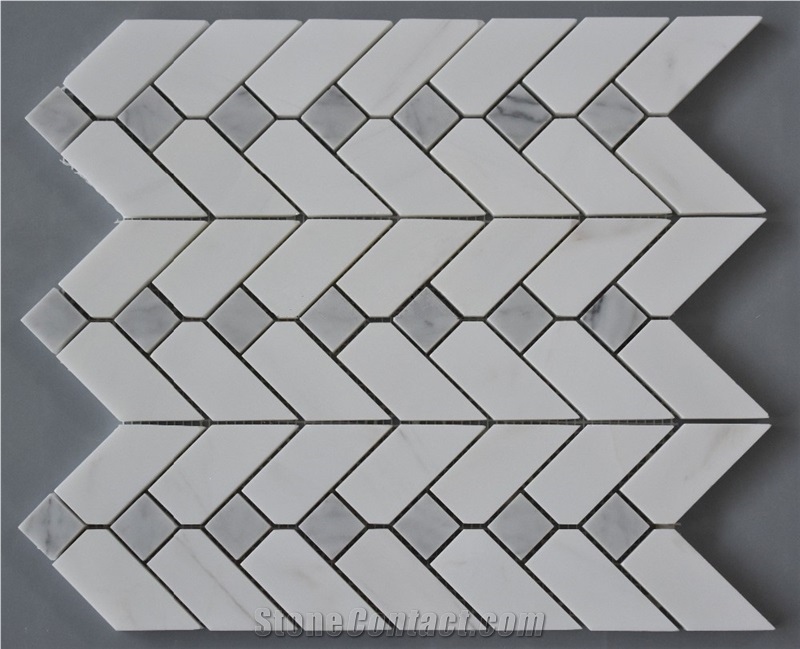 Carrara White Mixed Color Chevron Stone Mosaic Tiles for Floor and Wall , Bianco Carrara White Mosaic, Italy Grey Brick Mosaic,Bardiglio Grey