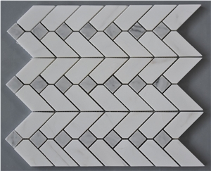 Carrara White Mixed Color Chevron Stone Mosaic Tiles for Floor and Wall , Bianco Carrara White Mosaic, Italy Grey Brick Mosaic,Bardiglio Grey