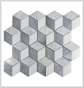 Carrara White Polished Rhombus Hexagon Mosaic Tile, Italy Grey Rhombus Hexagon