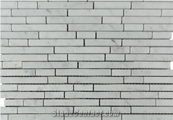 Carrara White Strip Marble Mosaic Wall Tile Price,Carrara (Carrera) Bianco Random Strip Honed Marble Mosaic Tile , Calacatta Gold Bullets Mosaic,White Marble Mix Brick Mosaic ,China White Marble Mosai