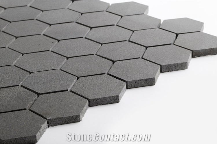 China Basalt Mosaic Tile & Hainan Grey Stone Mosaic, Black Basalt Mosaic Tile