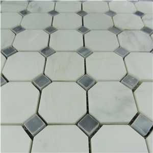 China Factory Oriental White Octagon with Carrara White Dot Tiles Marble Mosaic , Italy Grey Dot