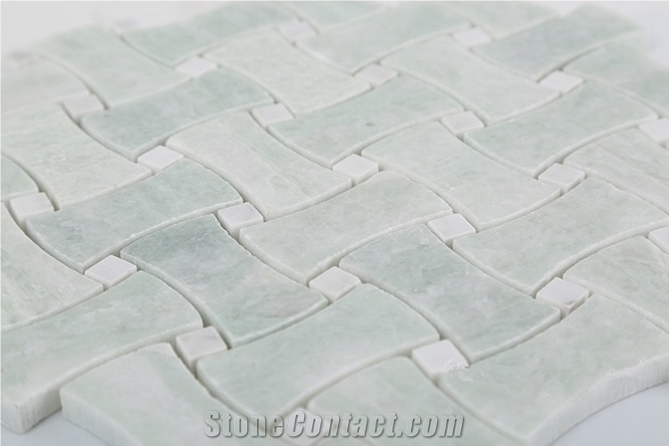 China Ming Green Marble Dogbone, Dogbone Basketweave Tile