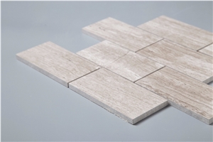 Chinese Wood Grain Grey Marble 3x6 Brick Wall Tile on Mesh , White Oak Subway Marble Mosaic, White Wood Vein, Athen Grey Marble, Grey Wood Vein Marble