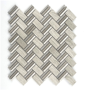 Chinese Wooden Grey Marble Herringbone Mosaic Tile,White Oak Silver Cream Floor Wall Mosaic,White Oak, White Wood Vein, Athen Grey Marble Mosaic, Grey Wood Vein Marble