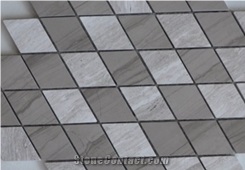 Chinese Wooden Grey Rhombus Shaped Mosaic Tile,White Oak Silver Cream Floor Wall Mosaic,White Oak, White Wood Vein, Athen Grey Marble, Grey Wood Vein Marble