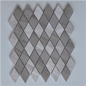 Chinese Wooden Grey Rhombus Shaped Mosaic Tile,White Oak Silver Cream Floor Wall Mosaic,White Oak, White Wood Vein, Athen Grey Marble, Grey Wood Vein Marble