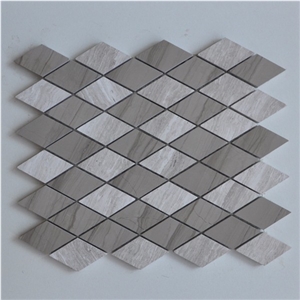 Chinese Wooden Grey Rhombus Shaped Mosaic Tile, White Oak Silver Cream Floor Wall Mosaic,White Oak, White Wood Vein, Athen Grey Marble Wood Grain, Grey Wood Vein Marble