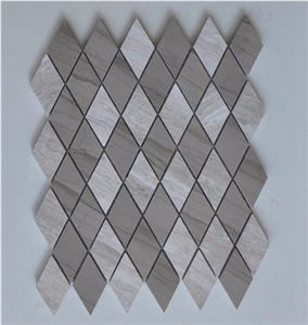 Chinese Wooden Grey Rhombus Shaped Mosaic Tile, White Oak Silver Cream Floor Wall Mosaic,White Oak, White Wood Vein, Athen Grey Marble Wood Grain, Grey Wood Vein Marble