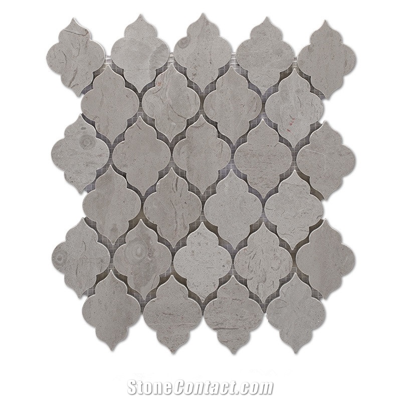 Cinderella Grey Marble Arabesque Backsplash Mosaic Tile for Kitchen, Grey Girl Lantern Shaped Marble Mosaic Tile