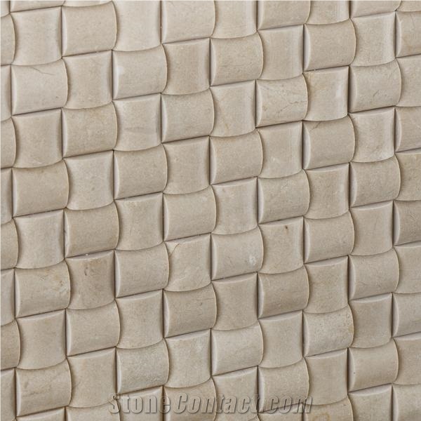 Crema Marfil Marble Polished 3d Small Mosaic Tile, Spanish Crema Marfil Mosaic, Beige Marble Mosaic