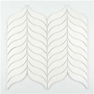 Crystal White Leaf-Shaped Mosaic Tile , Fashion Design Marble Stone Mosaic, Pure White Mosaic,