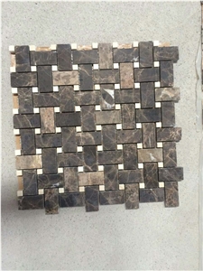 Dark Emperador Basketweave with Crema Marfil Dot Honed Mosaic at Special Price in Limited Quantity