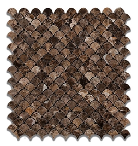 Emperador Dark Marble Polished Fish Scale Marble Mosaic Tile,Emperador Dark New Design Marble Mosaic Tiles, Emperador Dark Fan-Shaped Mosaic, Marron Dark Marble Mosaic