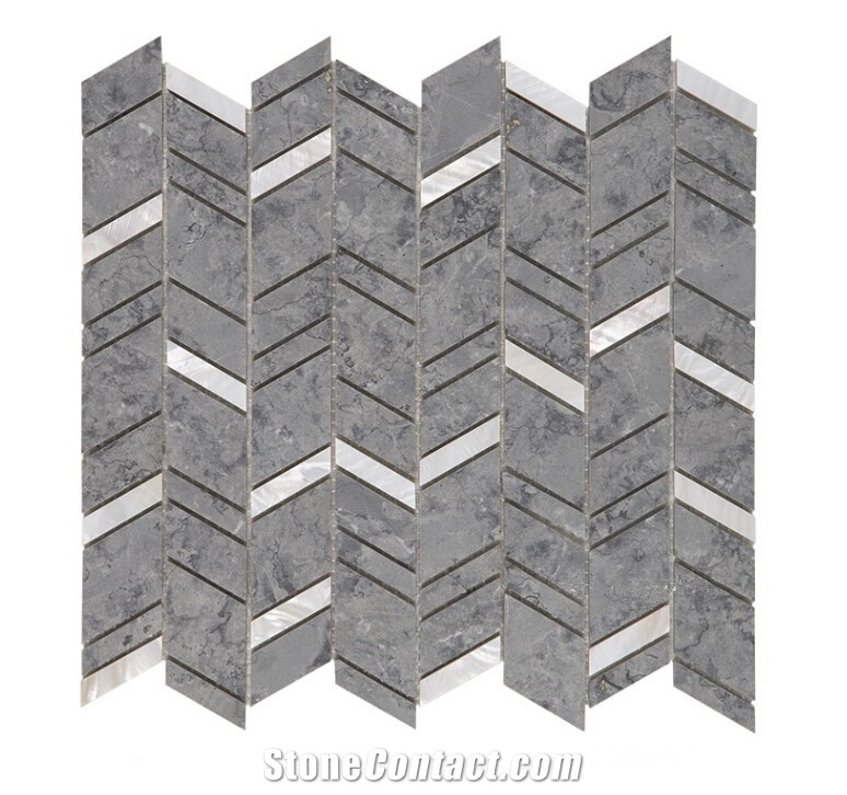 Gray Marble Chevron Design Backsplash Mosaic Tiles on Mesh ,