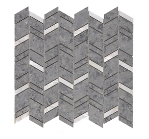 Gray Marble Chevron Design Backsplash Mosaic Tiles on Mesh ,