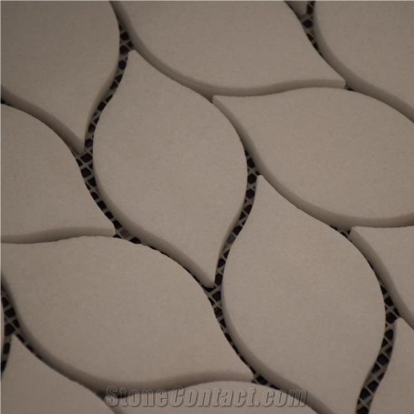 Greece Thassos White Leaf Shaped Water Jet Marble Mosaic Tile, Crystal White Marble Mosaic, Pure White Marble Mosaic Tile