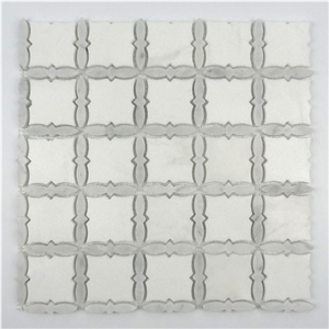 Grey Mosaic Bathroom Floor Inset Tiles,Bianco Carrara Mosaic, Italian White Marble Mosaic, Italian White, Crystal White , Carrara White