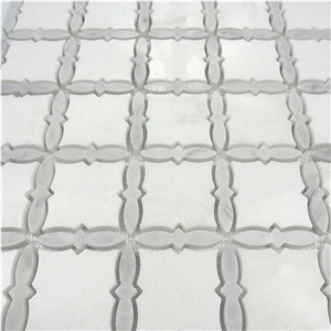Grey Mosaic Bathroom Floor Inset Tiles,Bianco Carrara Mosaic, Italian White Marble Mosaic, Italian White, Crystal White , Carrara White