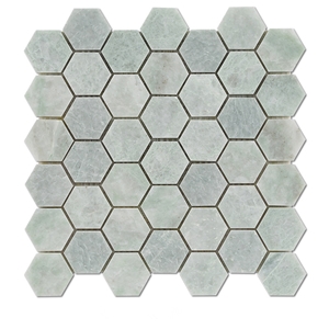 Hexagon Ming Green Stone Marble Mosaic Tiles, Chinese Dandong Green Hexagon Marble Mosaic Tile