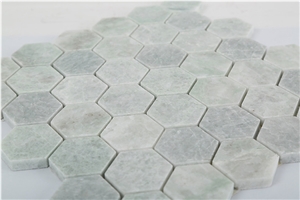 Hexagon Ming Green Stone Marble Mosaic Tiles, Chinese Dandong Green Hexagon Marble Mosaic Tile
