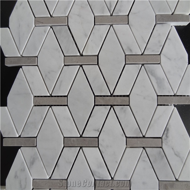 High Quality Mixed Marble Mosaic, Grey and White Marble Mosaic Tiles, New Design Bianco Carrara Mosaic, Italian White Marble Mosaic, Italian White, Carrara White with Cinderella