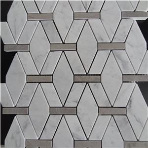 High Quality Mixed Marble Mosaic, Grey and White Marble Mosaic Tiles, New Design Bianco Carrara Mosaic, Italian White Marble Mosaic, Italian White, Carrara White with Cinderella