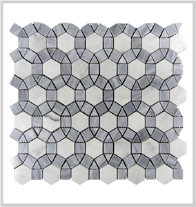 Italy Carrara White and Grey Marble Polished Football Pattern Shape Mosaic Tile ,Bardiglio Grey and Carrara White Mosaic, Italy Grey and Carrara Mosaic Pattern