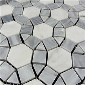 Italy Carrara White and Grey Marble Polished Football Pattern Shape Mosaic Tile ,Bardiglio Grey and Carrara White Mosaic, Italy Grey and Carrara Mosaic Pattern