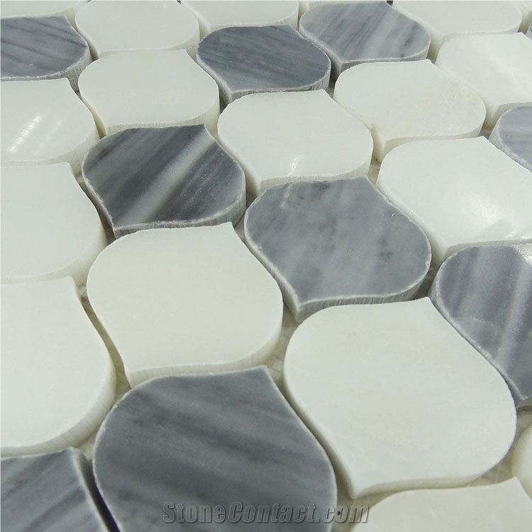 Italy Grey+ Crystal Arabesque Baroque Marble Mosaic, Italy Grey Marble Bathroom Floor Usual Tiles, Italy Grey Lantern Shape Mosaic, Crystal White