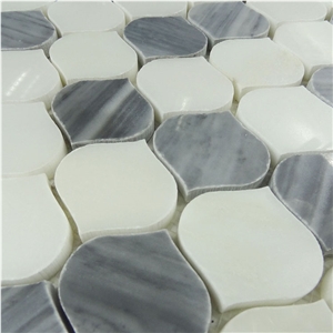 Italy Grey+ Crystal Arabesque Baroque Marble Mosaic, Italy Grey Marble Bathroom Floor Usual Tiles, Italy Grey Lantern Shape Mosaic, Crystal White
