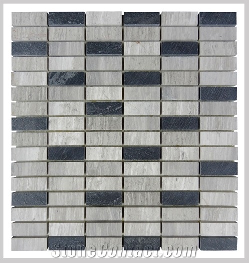 Marble Mixed Black Culture Slate Stone Mosaic Tile for Wall, White Oak Brick Mosaic Tile